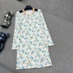 Louis Vuitton Floral Long Sleeve Dress White For Women