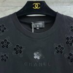 Chanel Hollow Camellia T-Shirt Black For Women