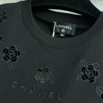 Chanel Hollow Camellia T-Shirt Black For Women