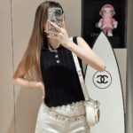 Chanel Hollow Knitted Sleeveless Vest Black For Women