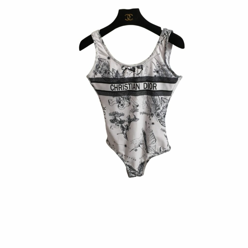 Dior Swimsuit Bird Pattern White For Women