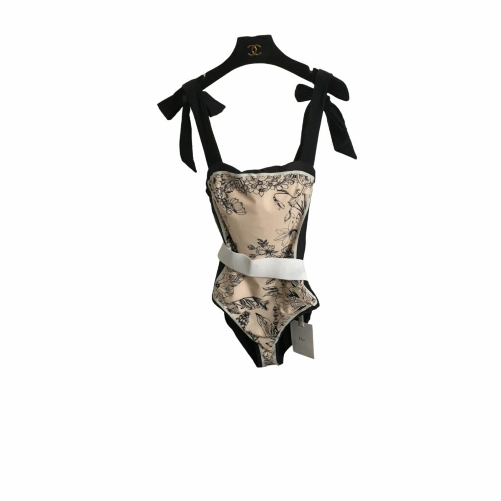 Dior Swimsuit Flowers Leaves Beige For Women