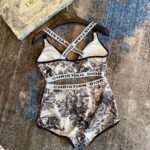 Dior Swimsuit Complex Pattern Two Pieces Grey For Women