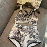 Dior Swimsuit Complex Pattern Two Pieces Grey For Women