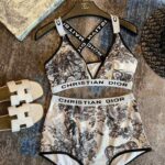 Dior Swimsuit Complex Pattern Two Pieces Grey For Women
