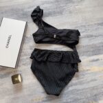 Chanel Swimsuit Frill Black For Women