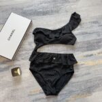 Chanel Swimsuit Frill Black For Women