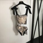 Dior Swimsuit Flowers Leaves Beige For Women
