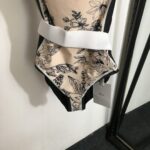 Dior Swimsuit Flowers Leaves Beige For Women