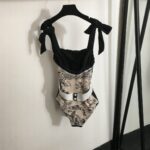 Dior Swimsuit Flowers Leaves Beige For Women