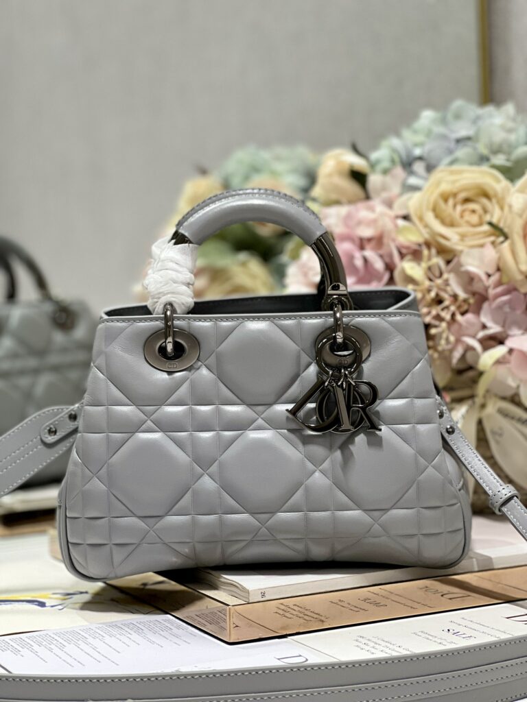 Dior The Medium Lady 95.22 Bag Grey For Women 9.5in/ 24cm