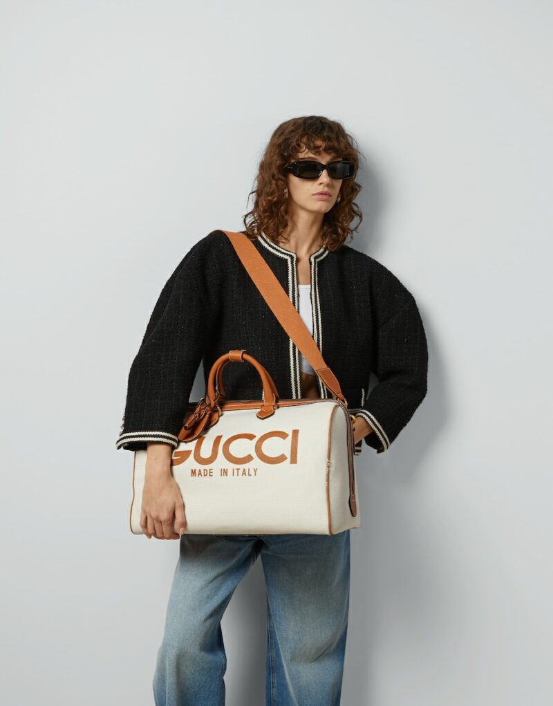 Gucci Large Duffle Bag With Print Beige For Women 17.7 In / 45 Cm 771178 FACSX 8642