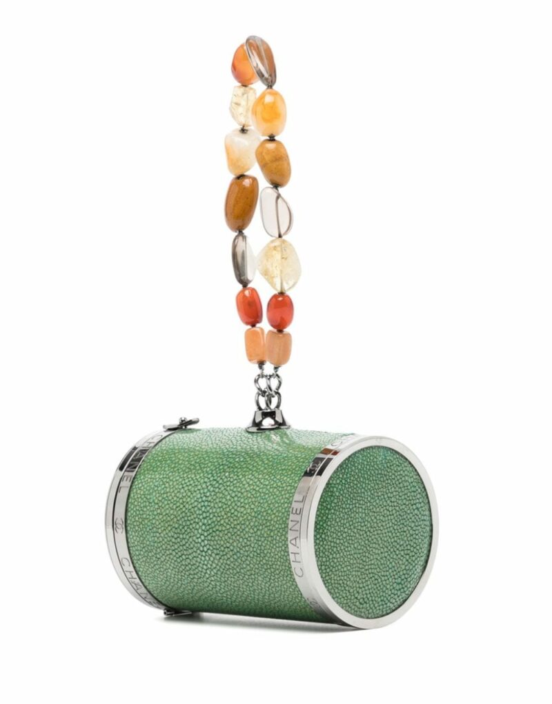 Chanel Gemstone-Handle Cylindrical Bag White For Women 4.7in/12cm
