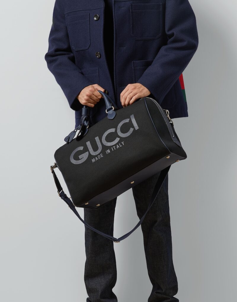 Gucci Large Duffle Bag With Print Black For Men 17.7 In/ 45 Cm 771178 FACSY 8643