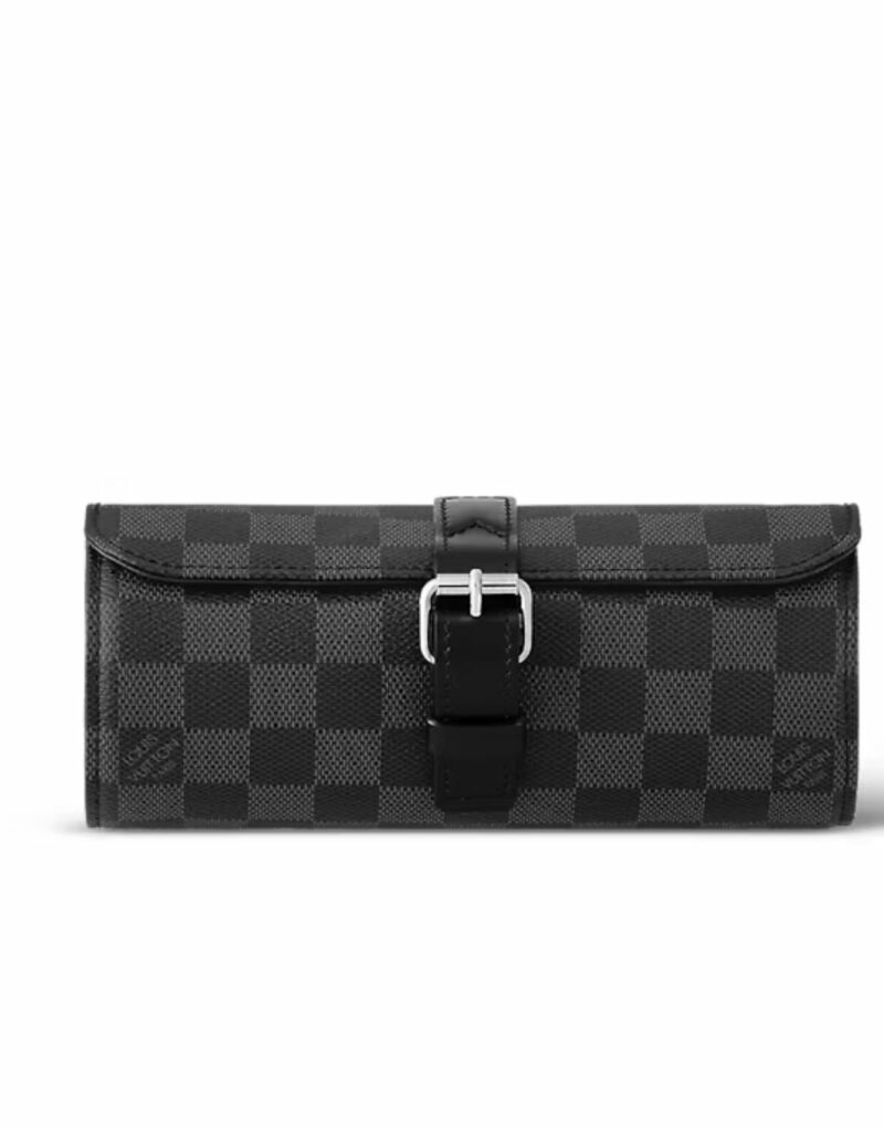 Louis Vuitton 3 Watch Case Damier Graphite Canvas For Men 7.9in/20cm N41137