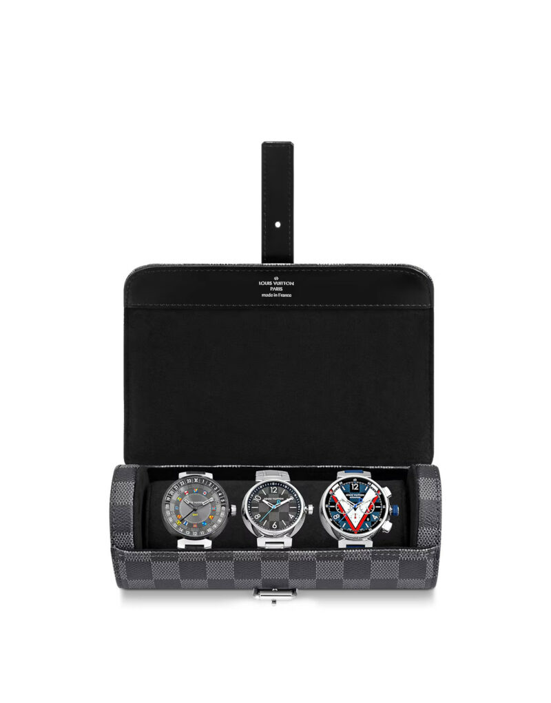 Louis Vuitton 3 Watch Case Damier Graphite Canvas For Men 7.9in/20cm N41137