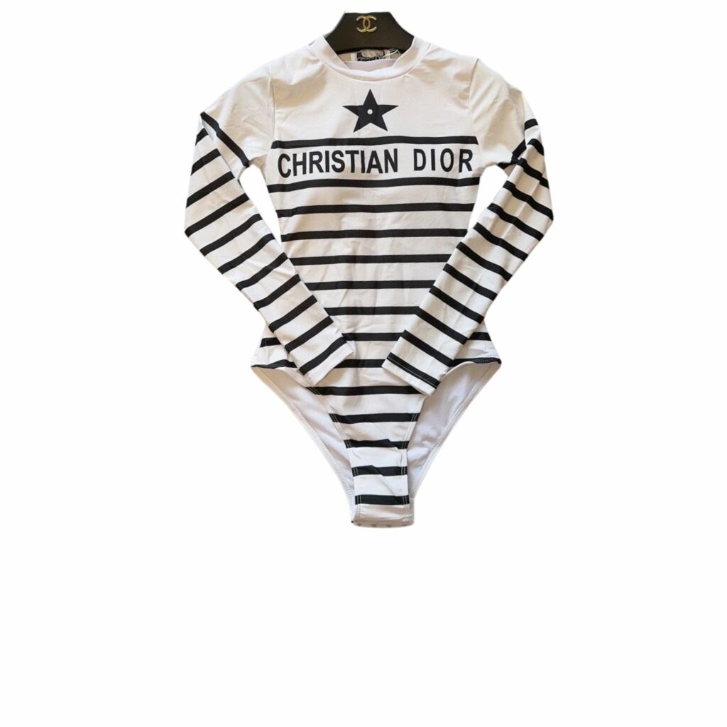 Dior Swimsuit Star Long Sleeves White For Women