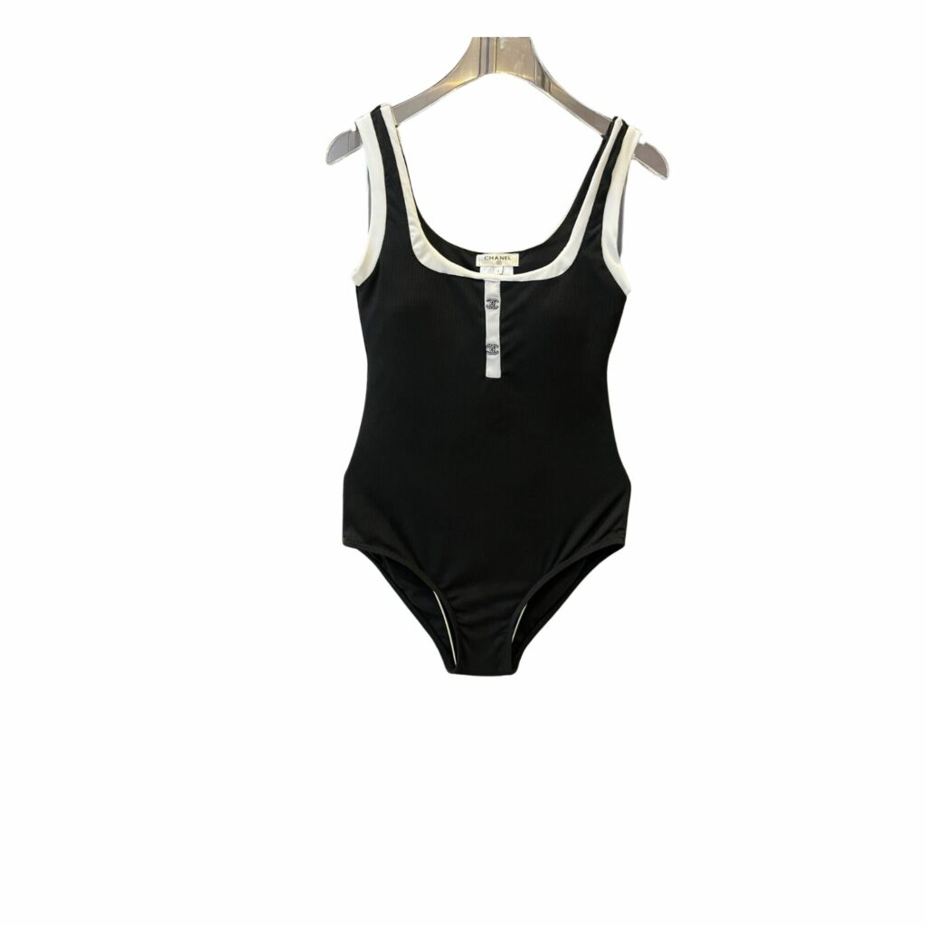 Chanel Swimsuit Square Neck Black For Women