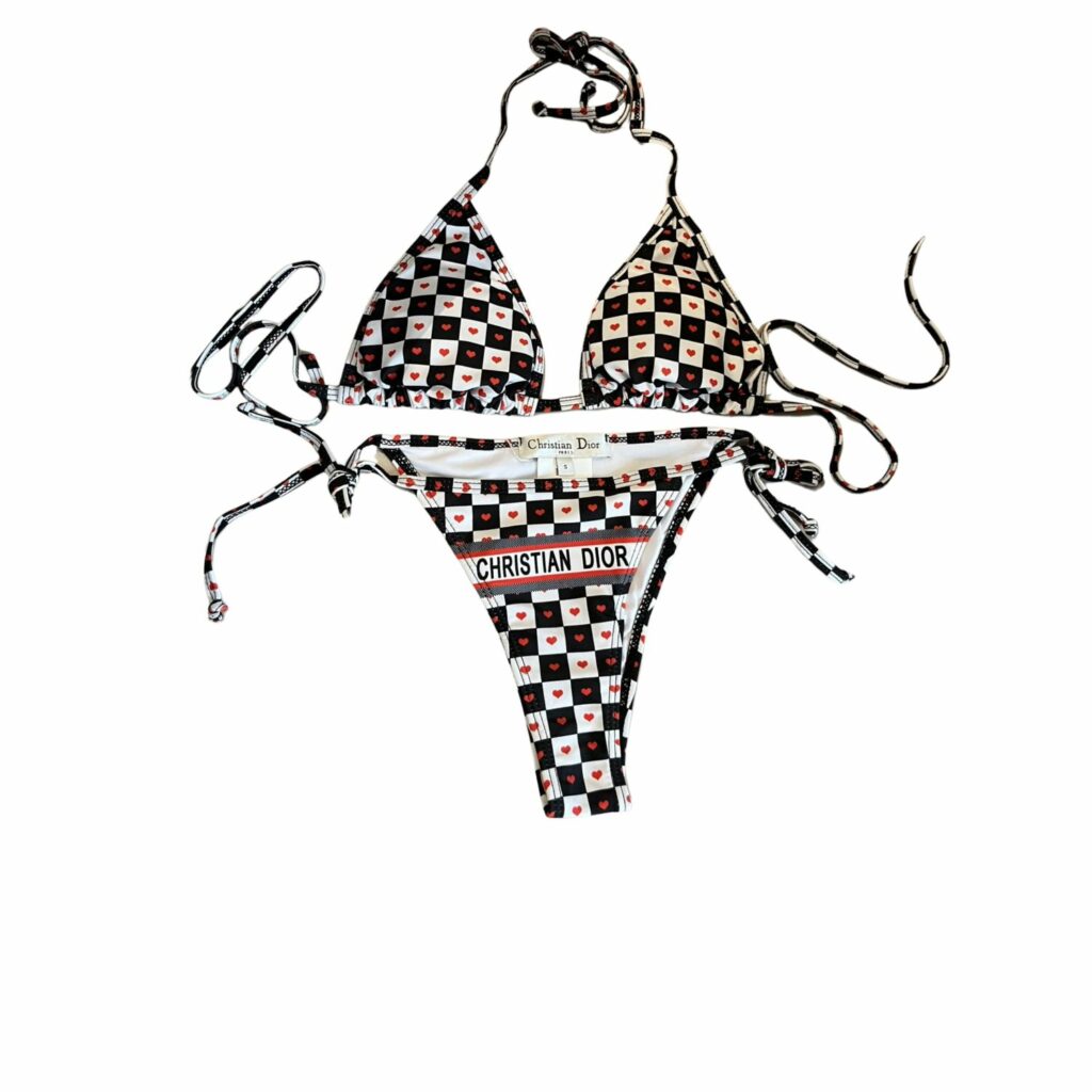 Dior Swimsuit Heart Checkered Black For Women
