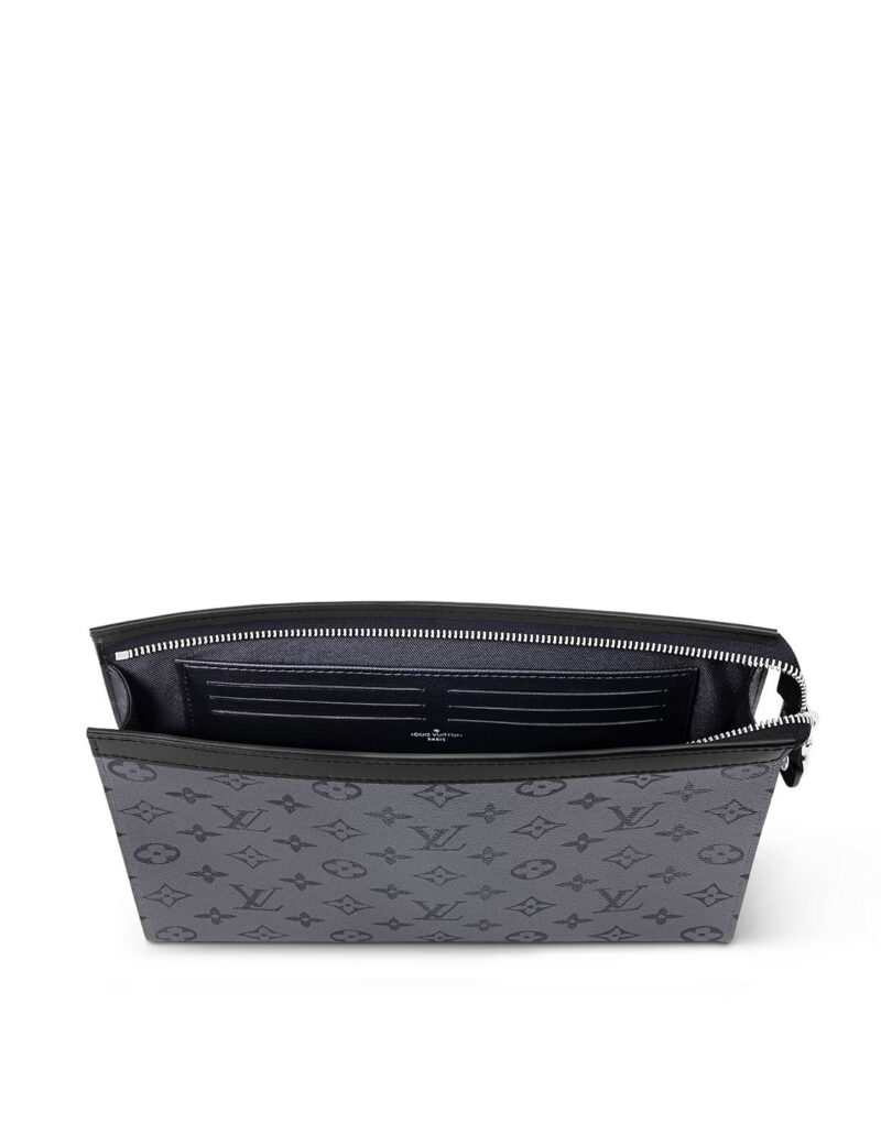 Louis Vuitton Pochette Voyage MM Monogram Eclipse Bag Grey For Men 10,6in/27cm M69535
