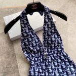 Dior Swimsuit Lace-Up Oblique Blue For Women