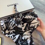 Chanel Swimsuit Lace-Up Neck Black For Women