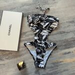 Chanel Swimsuit Lace-Up Neck Black For Women