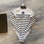 Dior Swimsuit Star Long Sleeves White For Women