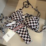 Dior Swimsuit Heart Checkered Black For Women