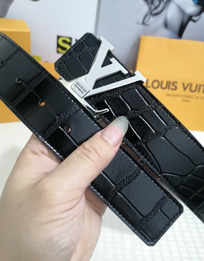 Louis Vuitton Silver Buckle LV Initiales Reversible Belt Black For Women