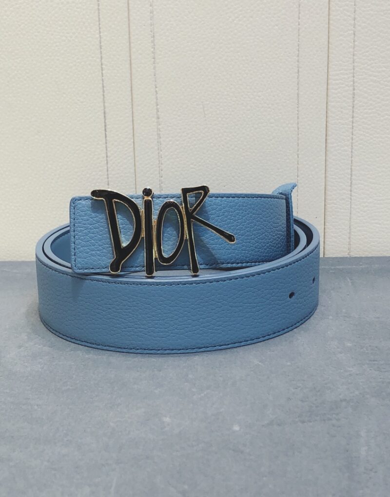 Christian Dior Black D-Fence Buckle Belt Blue For Women