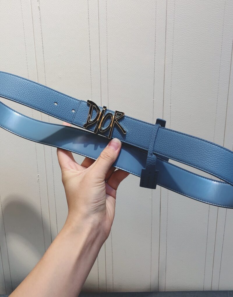 Christian Dior Black D-Fence Buckle Belt Blue For Women