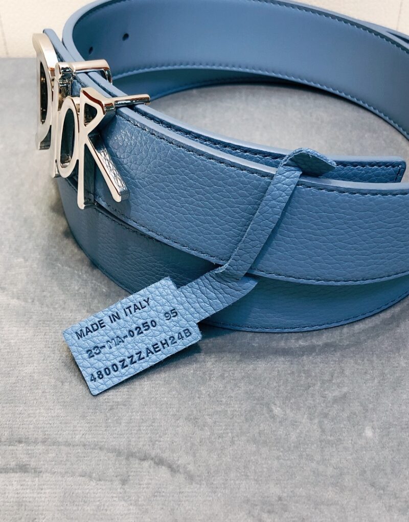 Christian Dior Silver Tone D-Fence Buckle Belt Blue For Women