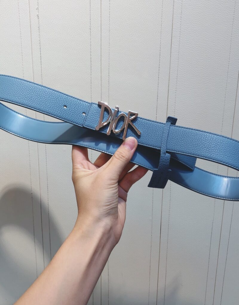 Christian Dior Silver Tone D-Fence Buckle Belt Blue For Women