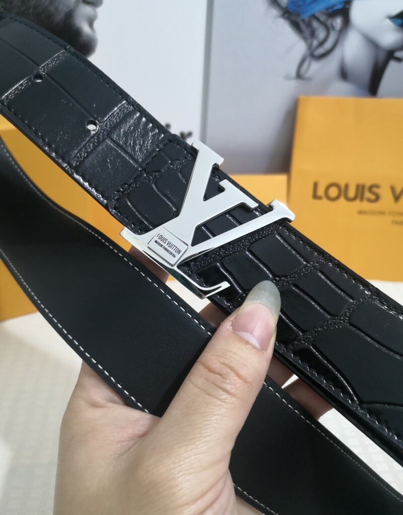 Louis Vuitton Silver Buckle LV Initiales Reversible Belt Black For Women