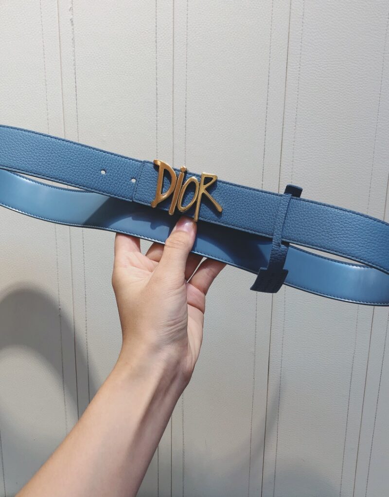 Christian Dior Gold Tone D-Fence Buckle Belt Blue For Women