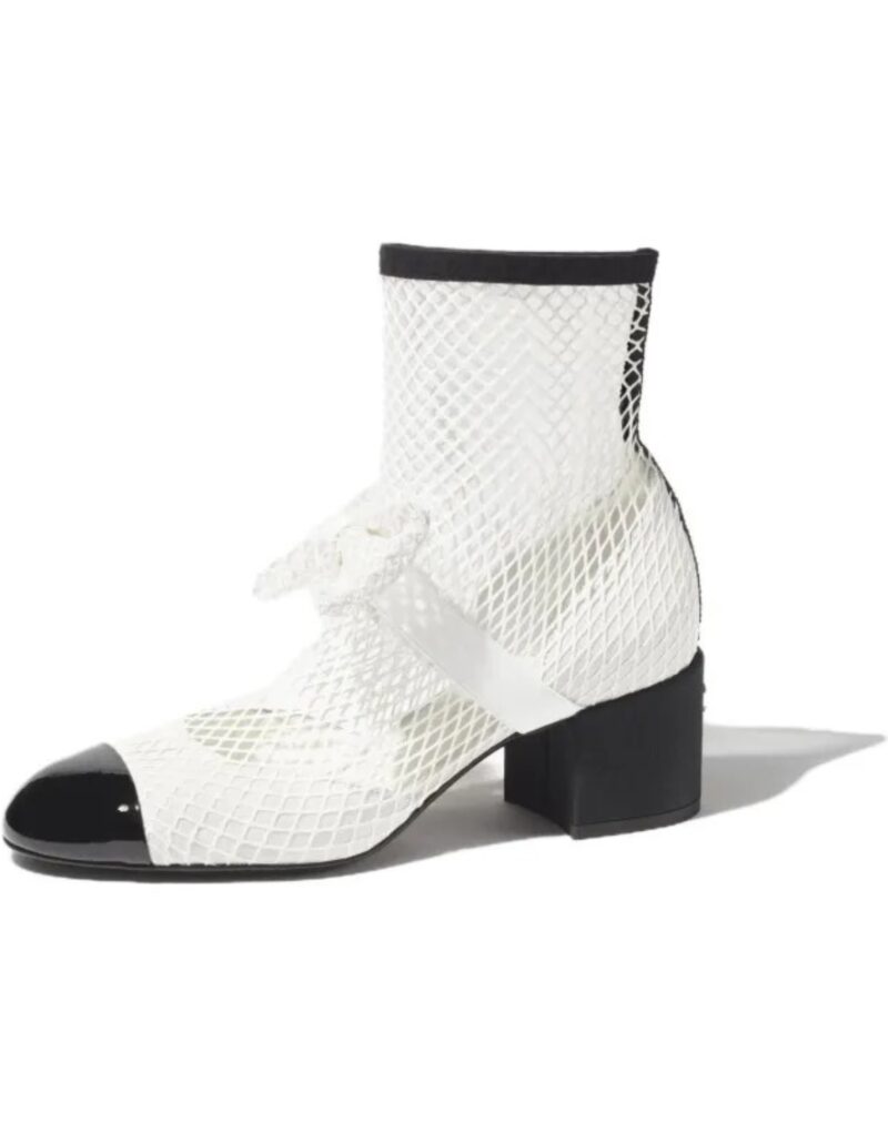 Chanel Mesh Bow Ankle Boots White For Women G40097 Y56613 K5928