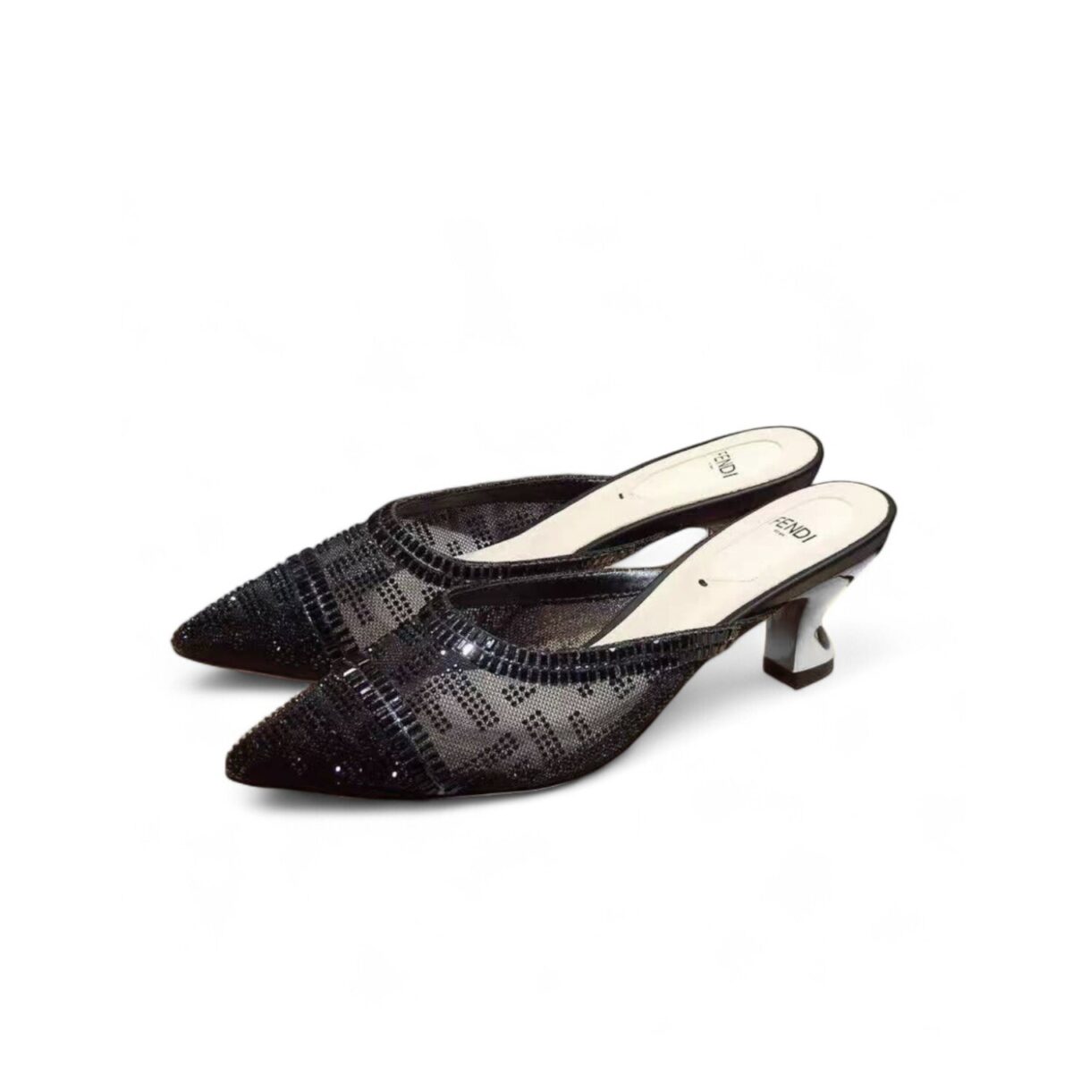 Fendi Colibri Crystal FF Sabot Mules 55mm Spring/Summer Collection Black
