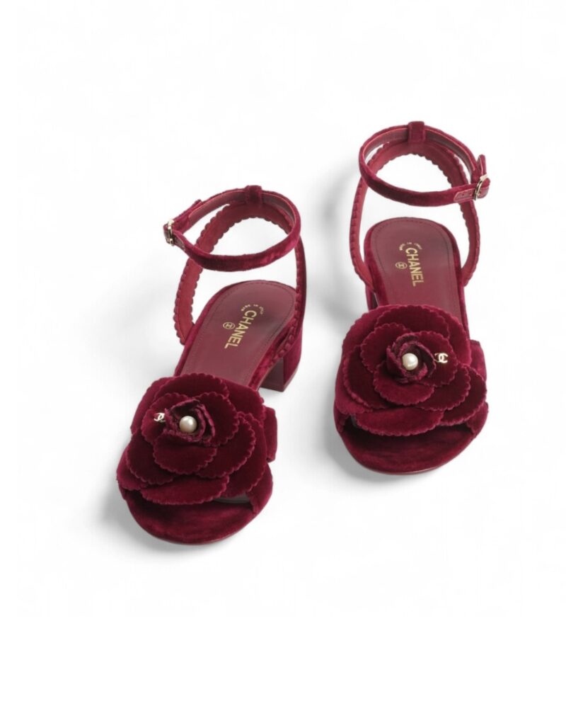 Chanel Sandals Velvet Burgundy For Women G45928 B17944 NZP34