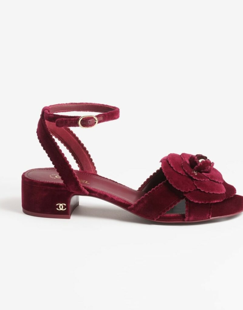 Chanel Sandals Velvet Burgundy For Women G45928 B17944 NZP34