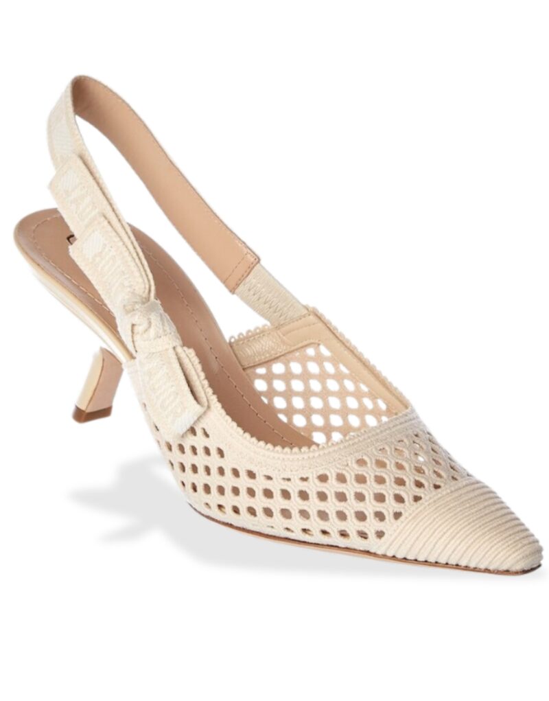 Christian Dior J'adior Leather-Trim Slingback Pump Ivory For Women