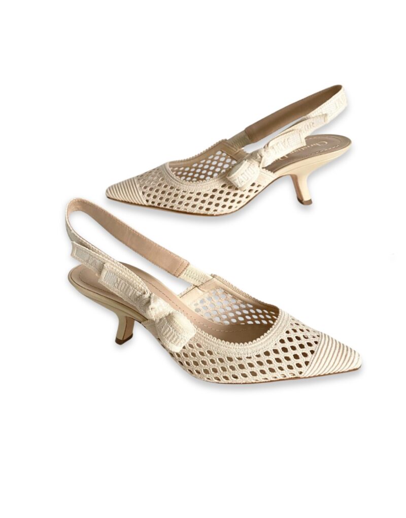 Christian Dior J'adior Leather-Trim Slingback Pump Ivory For Women