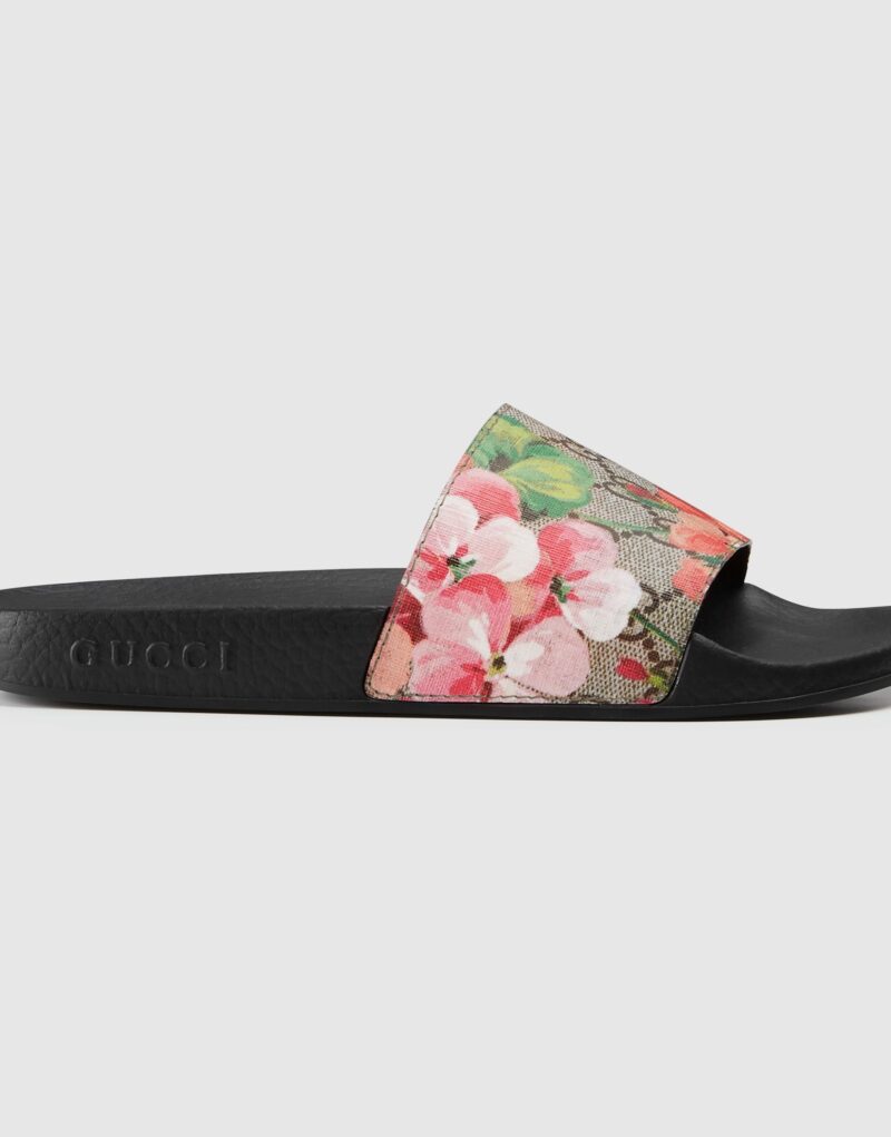 Gucci Blooms Supreme Floral Slide Sandal Black For Women 408508 KU200 8919