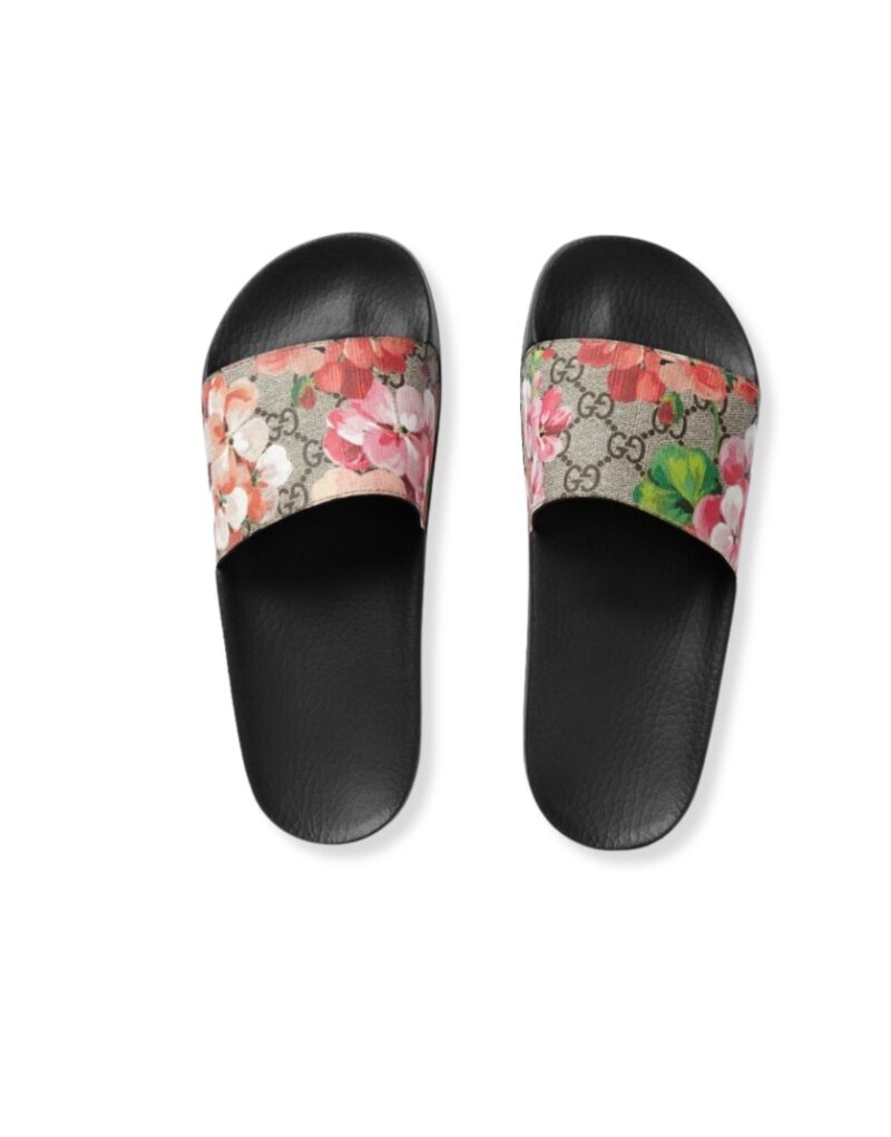Gucci Blooms Supreme Floral Slide Sandal Black For Women 408508 KU200 8919