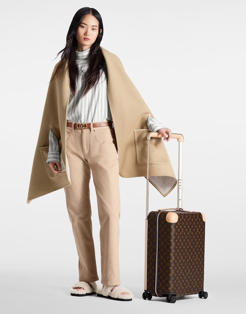 Travel Set: Louis Vuitton Horizon 50 Suitcase + Louis Vuitton Neverfull GM Tote Bag + Louis Vuitton The LV Pilot Sunglasses + Hermes Horse Cap White Hermes Cap