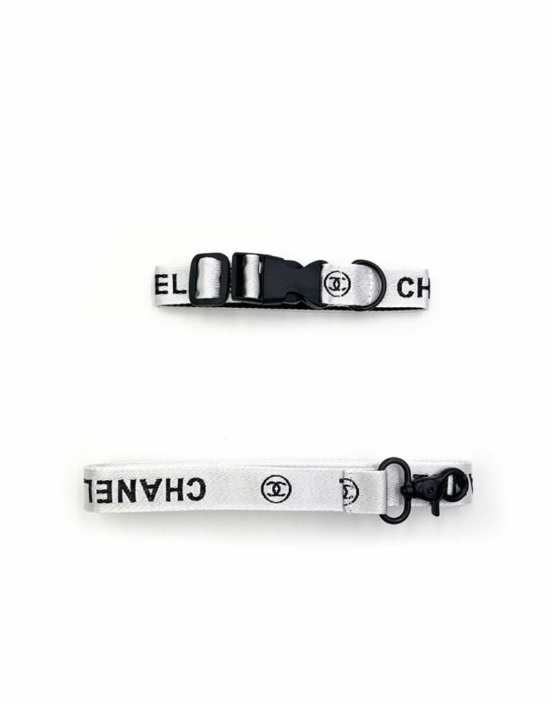 Chanel Collar And Leash White For Pet