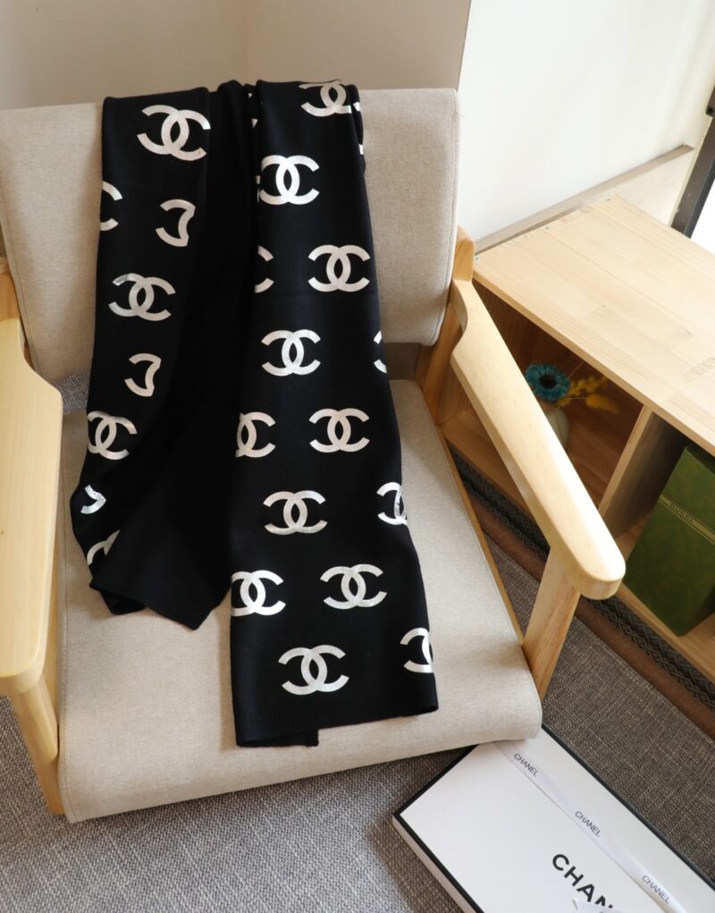 Chanel Silver Logo Tricolor Knitted Scarf Black 180cm/71in For Women