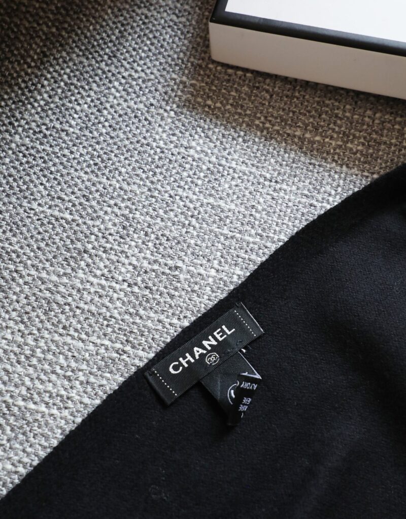 Chanel Silver Logo Tricolor Knitted Scarf Black 180cm/71in For Women