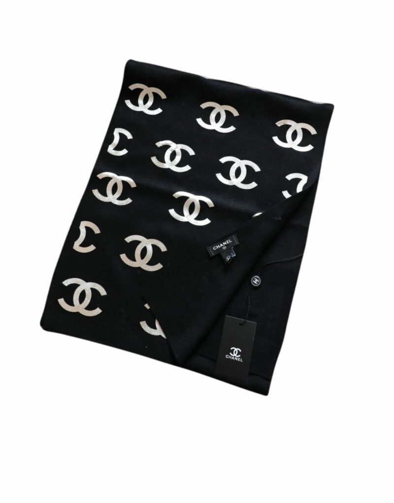 Chanel Silver Logo Tricolor Knitted Scarf Black 180cm/71in For Women