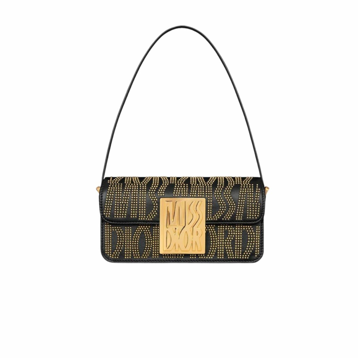 Miss Dior Flap Bag Black With Gold - Finish Studs For Women 22cm/8.5in - M2610UBTT_M900